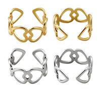 HOBBIESAY 4 anelli di apertura a forma di cuore dell'amore, in acciaio inox, regolabili, per donne, oro e argento, diametro interno 0,7 (1) cm