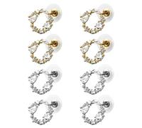 HOBBIESAY 4 paia di orecchini a bottone in metallo a 2 colori piccoli orecchini geometrici orecchini con strass di cristallo brillanti gioielli alla moda regali per le donne, Zinco