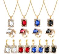 HOBBIESAY 4 pezzi 4 colori strass cristallo set di gioielli ciondolo collana orecchini anello set per donne reale elegante gioielli da sposa set regalo per fidanzata matrimonio vacanza