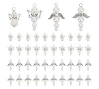 HOBBIESAY 40 ciondoli a forma di angelo in perle artificiali, 31-33 mm, con passante, ciondolo a forma di angelo bianco, a forma di goccia, con ciondolo a forma di ala, foro: 4 mm, Lega, acrilico