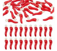 HOBBIESAY 40 ciondoli in lega smaltata a forma di peperoncino rosso, ciondoli dorati e rosso mattone refrattario, 19,5 x 5,5 x 5 mm, per bracciali, collane, portachiavi, decorazioni per borse