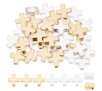 HOBBIESAY 40 perline distanziali a croce in 2 colori, 8 mm, oro argento, crocifisso, perle a croce in stile tibetano, per braccialetti fai da te, orecchini, collane, gioielli
