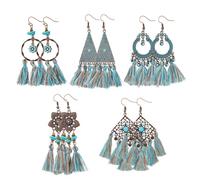 HOBBIESAY 5 paia di orecchini con nappa, stile bohémien, 5 stili, stile gitano, etnico, hippie, nappa, lunghi, pendenti in lega, orecchini a lampadario per donne, adolescenti, regali per feste di