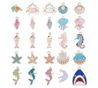 HOBBIESAY 50 ciondoli a tema oceano, 25 stili, a tema spiaggia, mare, stelle marine, conchiglie, ciondoli assortiti a forma di animale marino, per donne, bracciali, collane, orecchini, gioielli fai da