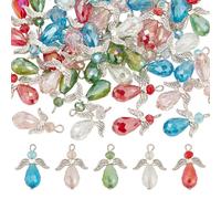 HOBBIESAY 50 pezzi 5 colori in vetro angeli ali ciondoli a forma di angelo colorato ciondolo angelo angelo ciondolo per collana braccialetto orecchino portachiavi fai da te produzione di gioielli,