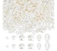 HOBBIESAY 6 stili di 250 perline bianche a forma di conchiglia, 6-17 mm, perline in acrilico a tema oceano, perline distanziali sfuse per l'estate, fai da te, bracciali, orecchini, collane e gioielli