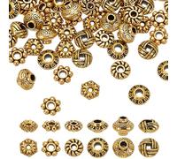 HOBBIESAY 60 perline distanziali tibetane, 6 stili, rotonde, in metallo, 6 mm, stile retrò, allentate, oro antico, per la creazione di gioielli, foro: 2 mm