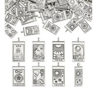 HOBBIESAY 70 ciondoli per carte di tarocchi, in metallo, 26 mm, colore argento, sole, luna, tarocchi, ciondolo rettangolare per la creazione di gioielli, foro: 2 mm, Lega di acciaio