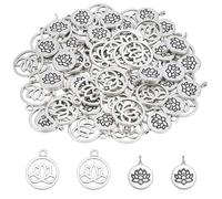 HOBBIESAY 80 ciondoli a forma di loto, 2 stili, per yoga, ciondolo a forma di fiore, in argento anticato, per la creazione di gioielli, fai da te
