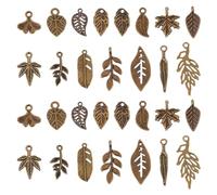 HOBBIESAY Amuleti a foglia in stile tibetano, amuleti a foglia in bronzo antico, amuleto con perline a ramo, ciondoli in metallo, orecchini a molla, bracciali, collane, gioielli fai da te, Metallo