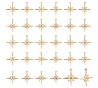 HOBBIESAY Ciondoli rotondi di perle d'acqua dolce con stella del nord dorata, placcati in oro 18 carati, ciondolo a forma di stella Polaris, per bracciali, orecchini, collane, creazione di gioielli