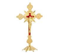 HOBBIESAY Crocifisso da tavolo in lega da 24,5 cm, crocifisso spirituale cristiano di Gerusalemme con base per tavolo, parete, casa, chiesa, decorazione regalo per battesimo