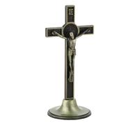 HOBBIESAY Crocifisso in piedi 11,5 cm H Spirituale Cristiana Gerusalemme Statua Croce Bronzo Antico con Base Crocifisso in lega di zinco Crocifisso da tavolo Croce da tavolo per la casa Decorazione