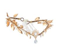 HOBBIESAY Fascia per capelli in oro con fata e fiori, per matrimonio, con foglie d'oro, accessori da sposa, per cosplay, feste di compleanno