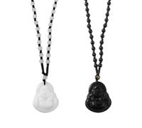 HOBBIESAY Maitreya - Collana con ciondolo a forma di Buddha, 2 pezzi, in 2 colori, con ciondolo a forma di Buddhismo, amuleto, con perle di cristallo sorridenti, Resina, perle di cristallo, materiale