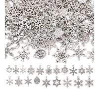 HOBBIESAY Set di 100 ciondoli a forma di fiocco di neve cristiani, diversi ciondoli a forma di fiocco di neve con occhiello, gioielli argentati, accessori per fai da te, decorazioni natalizie, fori da