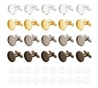 HOBBIESAY Set di 20 gemelli vuoti da 18 mm, in ottone, con vassoio cabochon e cabochon in vetro da 16 mm, vassoio: 16 mm, 18mm, Ottone, Vetro, Nessuna pietra preziosa