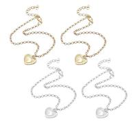 HOBBIESAY Set di 4 cavigliere con ciondolo a forma di cuore regolabile per donne, cavigliere con ciondolo a forma di cuore, collana alla moda, colore oro, argento, per gioielli da 9,25 pollici