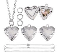 HOBBIESAY Set di 4 medaglioni a forma di cuore, in acciaio inox, con ciondolo a forma di medaglione per foto in metallo, per regali di San Valentino, collane e gioielli, Acciaio inossidabile