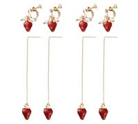 HOBBIESAY Set di 4 paia di orecchini a forma di fragola, con clip on e graziosi orecchini a forma di frutta, per donne per uso quotidiano, festività, compleanni, fai da te