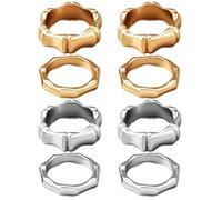 HOBBIESAY Set di 8 anelli articolati in bambù alla moda, con ossa di promessa, impilabili, in oro/argento, con osso di bambù, per l'eternità, per le donne, per feste di compleanno
