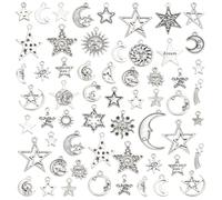 HOBBIESAY Stile tibetano Lega Sole Luna Stella Ciondoli Argento Antico Misto Stili Pendente Celeste Ciondolo Sorriso Ciondolo per Gioielli Fare Collana Bracciale Orecchini Fai da Te Artigianato, ca