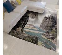 HOBBOY 160 x 200 cm Tappeti Dipinti orientali Paesaggi di fattorie e montagne lungo il fiume Tappetini lavabili a pelo corto per soggiorno camera da letto