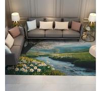 HOBBOY Grande tappeto antiscivolo 180 x 240 cm fiori di narciso giallo e bianco e tappeto sottile con stampa di paesaggi fluviali per camera da letto soggiorno balcone