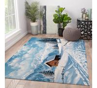 HOBBOY Inverno Snowscape Area Tappeti Montagna Innevata Paese delle Meraviglie e Cabina Modello Pavimento A Pile Basso Tappeto per Soggiorno Hotel Dormitorio 140 x 180 cm