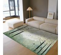 HOBBOY Primavera Foresta Paesaggio Area Tappeti Stile da Favola Fiori in fiore Stampa Tappeto sottile per soggiorno Balcone Antiscivolo Lavabile 100 x 200 cm