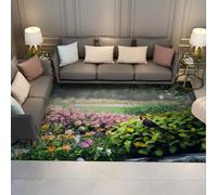 HOBBOY Rinfrescante Vibrante Tappeto Da Giardino Fiore Botanico e Stampa Di Uccelli Sottile Tappeto Interno Lavabile Per Soggiorno Balcone Patio 160 x 230 cm
