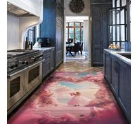 HOBBOY Tappeti a cuore da fiaba 120 x 170 cm Ragazza in abito bianco Arco floreale rosa con stampa Zerbino a pelo basso Magico da sogno Camera da letto