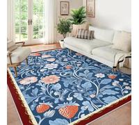 HOBBOY Tappeti blu lavabili camera letto 120x160cm Tappeto per area per la sala da pranzo con motivo di ladro di fragole Sotto il tavolo Tappeto a pelo basso Zerbino vintage in foglia floreale