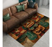 HOBBOY Tappeti da runner in stile azteco 160 x 230 cm corridoio d'ingresso Motivo totem architettonico vintage tappeto Sottile e lavabile Decorazione del pavimento tribale etnica