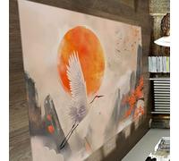 HOBBOY Tappeti della sala di meditazione Calm 80 x 120 cm Elegante gru bianca Monte dell'alba orientale Paesaggio Tappeto sottile Stile pittura cinese Arte del pavimento