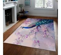 HOBBOY Tappeti di lusso per l'area del pavone Tappeto sottile floreale rosa e viola dall'estetica orientale per soggiorno Sala conferenze Camera da letto Antiscivolo Lavabile 100 x 150 cm