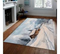 HOBBOY Tappeti di pini Paese delle meraviglie invernale Montagna innevata e modello di cabina Tappeto sottile per soggiorno Camera da letto Ingresso cucina 210 x 240 cm