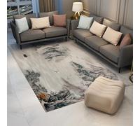 HOBBOY Tappeti di zona di paesaggio orientale 210 x 240 cm - Calligrafia cinese inchiostro pittura modello tappeto sottile per soggiorno sala studio biblioteca lavabile