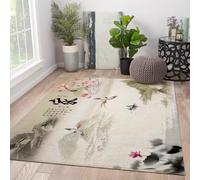 HOBBOY Tappeti in stile orientale 60 x 90 cm - pittura a inchiostro tradizionale uccelli e fiori stampa tappeto sottile per l'ingresso della camera da letto del soggiorno