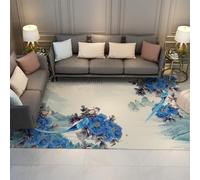 HOBBOY Tappeti in stile tradizionale 60 x 120 cm - Calligrafia cinese Peonia blu di lusso e uccelli stampa tappeto sottile per il patio del soggiorno