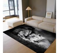 HOBBOY Tappeti lavabile 60x100cm Tappeto da camera da letto fauna selvatica tappeti a pelo basso nero e bianco modello coppia di leoni tappeto interno per soggiorno ufficio nursery