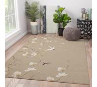 HOBBOY Tappeti lavabili per Oriental Area 120x160cm Tappeto giapponesi per la zona magnolia e uccelli Tappeti floreali morbidi antiscivolo a pelo basso per soggiorno camera da letto