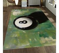HOBBOY Tappeti per poster Pop Art 120 x 180 cm 8-ball in bianco e nero su tappeto verde per la sala da gioco bar accogliente a pelo basso antiscivolo