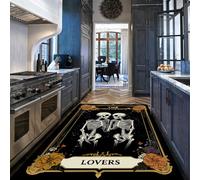 HOBBOY Tappeti sottili gotici mistici 140 x 180 cm Coppia romantica di scheletro danzante con cornice floreale su tappetino nero The Lovers Tarot Dark Home Décor