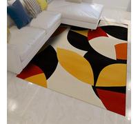 HOBBOY Tappeto a pelo basso in mosaico colorato 90 x 150 cm Astratto vibrante giallo rosso e nero con motivo di poligoni tappeti geometrici arte urbana moderna arredamento della casa