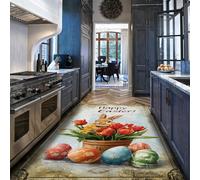 HOBBOY Tappeto da cucina Coniglio di Pasqua Coniglio marrone Tappeti sottili con stampa vibrante di tulipani 160 x 230 cm per l'ingresso primavera Uova colorate Arredamento antiscivolo