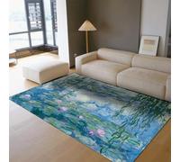 HOBBOY Tappeto delle Ninfee 240 x 300 cm Fiori rosa e tappeti di salice piangente Impressionisti Tappetino sottile per il comodino della camera da letto