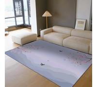 HOBBOY Tappeto lavabile per tappeti da cucina 210x240cm Tappeto rosa ciliegi in fiore e uccelli ad acquerello Tappeti antiscivolo a pelo basso per interni per arredamento soggiorno camera letto