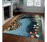 HOBBOY Tappeto per bambini chic Giardino al chiaro di luna Albero e motivo floreale Tappetini sottili per soggiorno Camera da letto Aula Antiscivolo Lavabile 50 x 80 cm