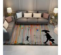 HOBBOY Tappeto per soggiorno 160x220cm Tappeti moderni da area lavabile a pelo basso per dentro da pranzo sotto il tavolo Gocce arcobaleno con motivo astratto nero